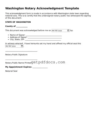 Attorney-Approved Notary Acknowledgement Form for Washington State
