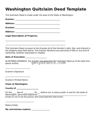 Attorney-Approved Quitclaim Deed Form for Washington State