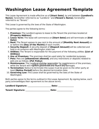 Attorney-Approved Lease Agreement Form for Washington State