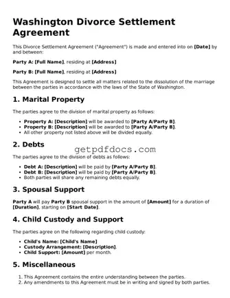 Attorney-Approved Divorce Settlement Agreement Form for Washington State