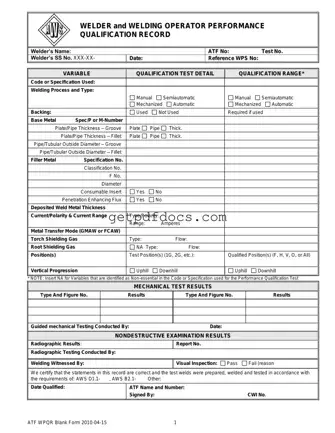 Fill in a Valid Welder Performance Qualification Record Template