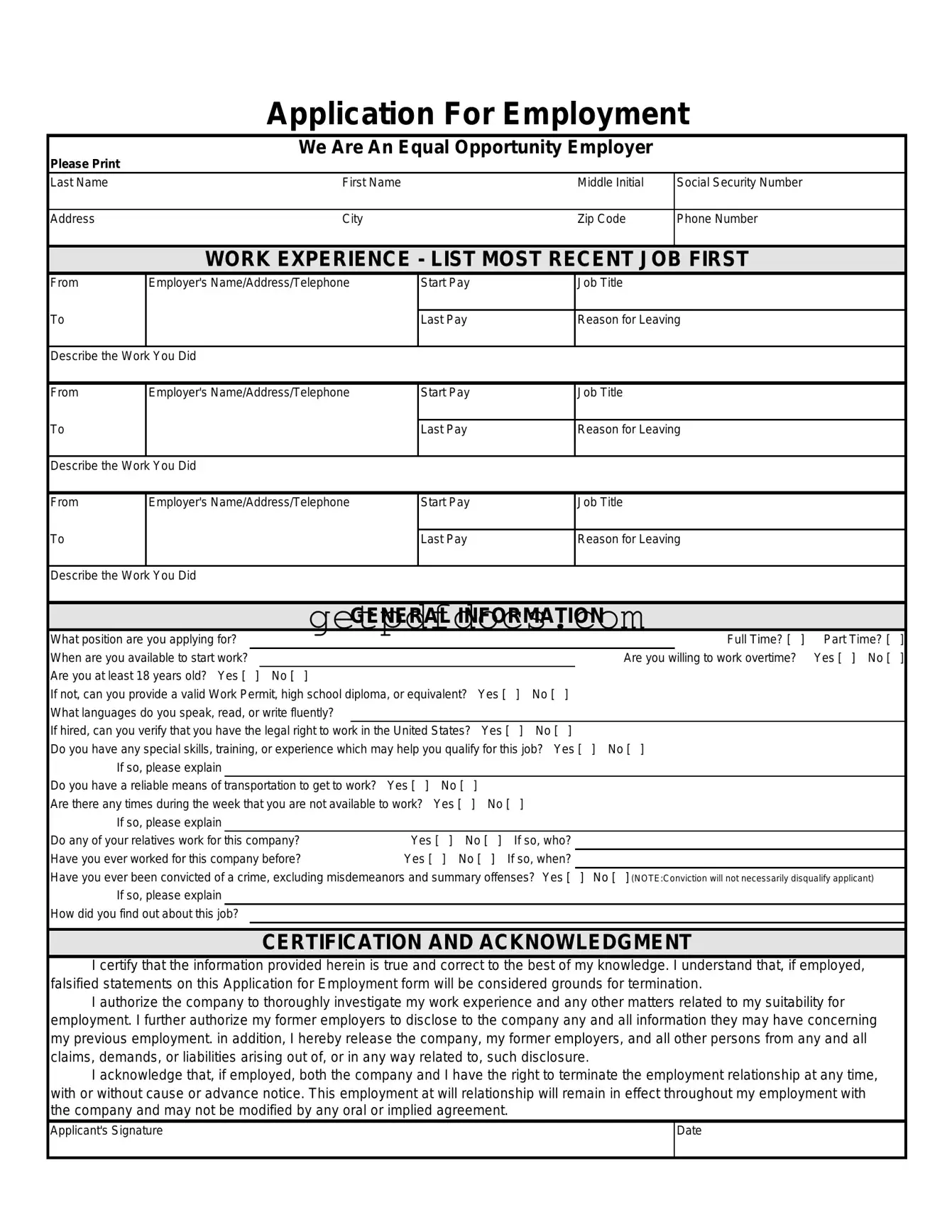 Fill in a Valid Spanish Application Employment Template