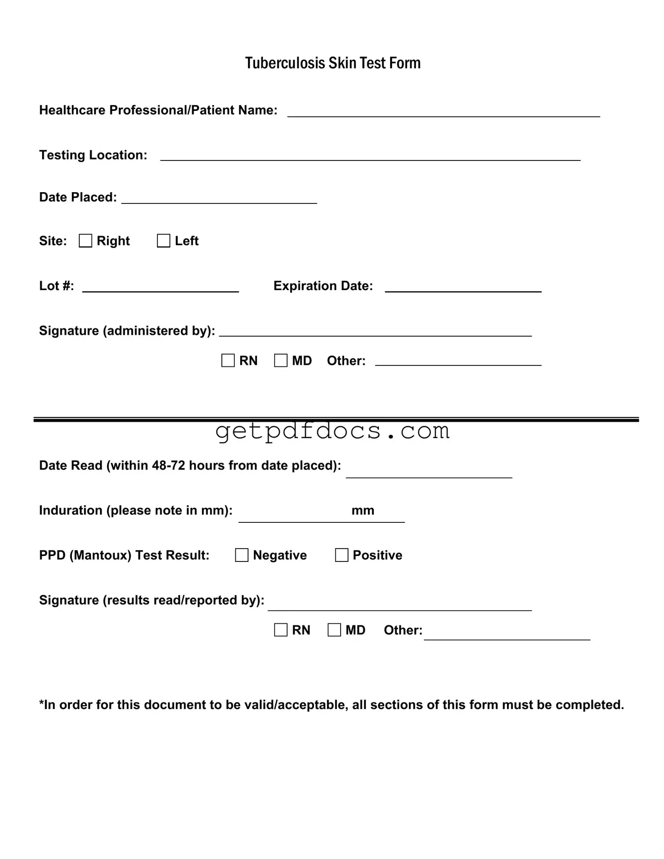Fill in a Valid Tb Test Template