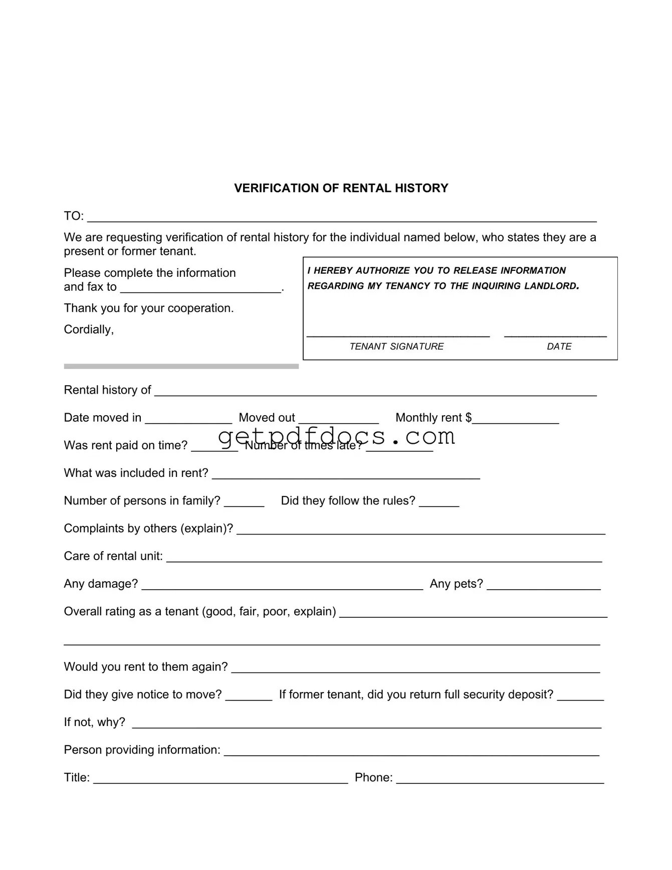 Fill in a Valid Verification Rental Template