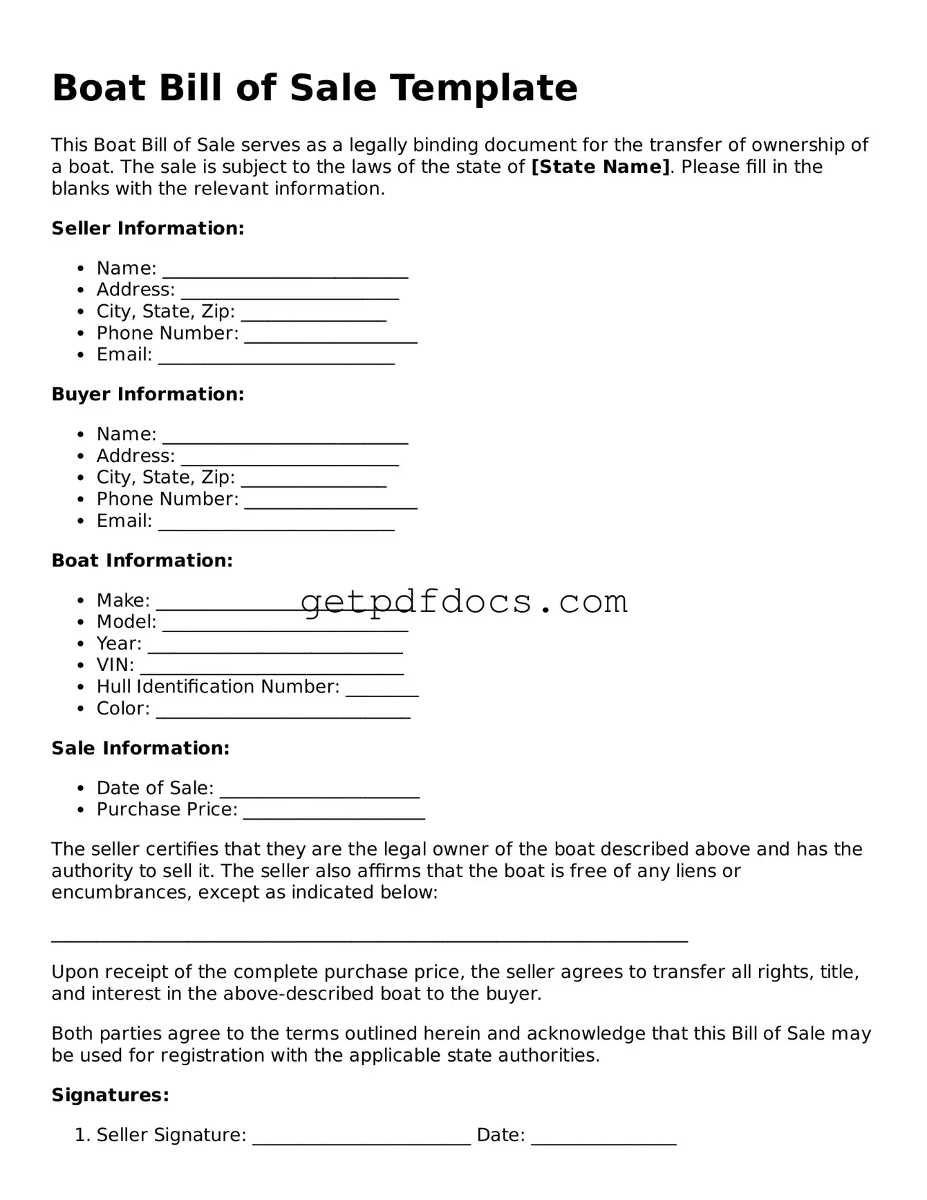 Printable Boat Bill of Sale Template
