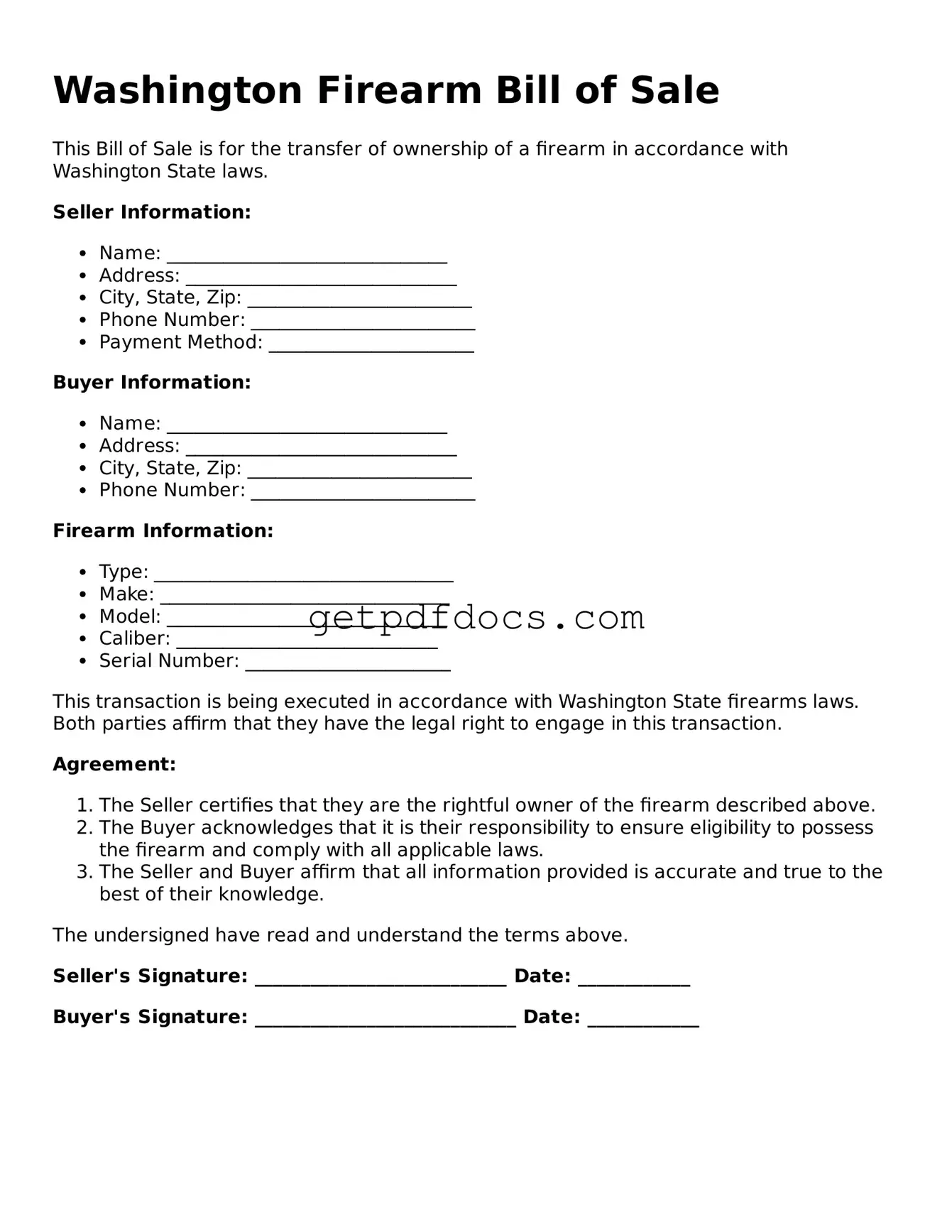 Attorney-Approved Firearm Bill of Sale Form for Washington State