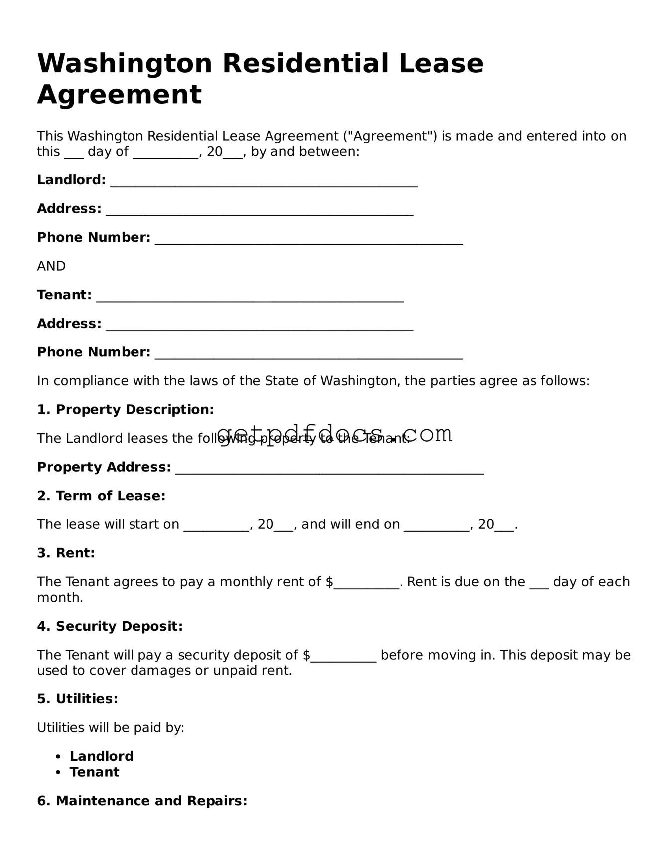 Attorney-Approved Residential Lease Agreement Form for Washington State