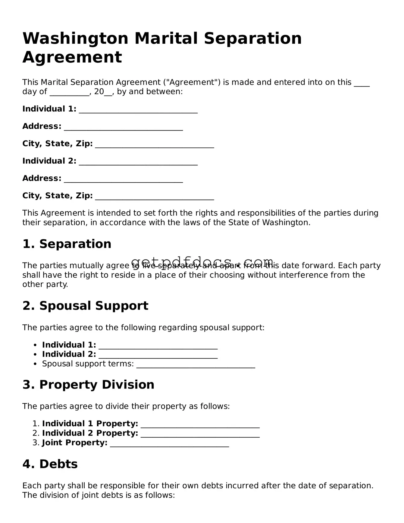 Attorney-Approved Marital Separation Agreement Form for Washington State