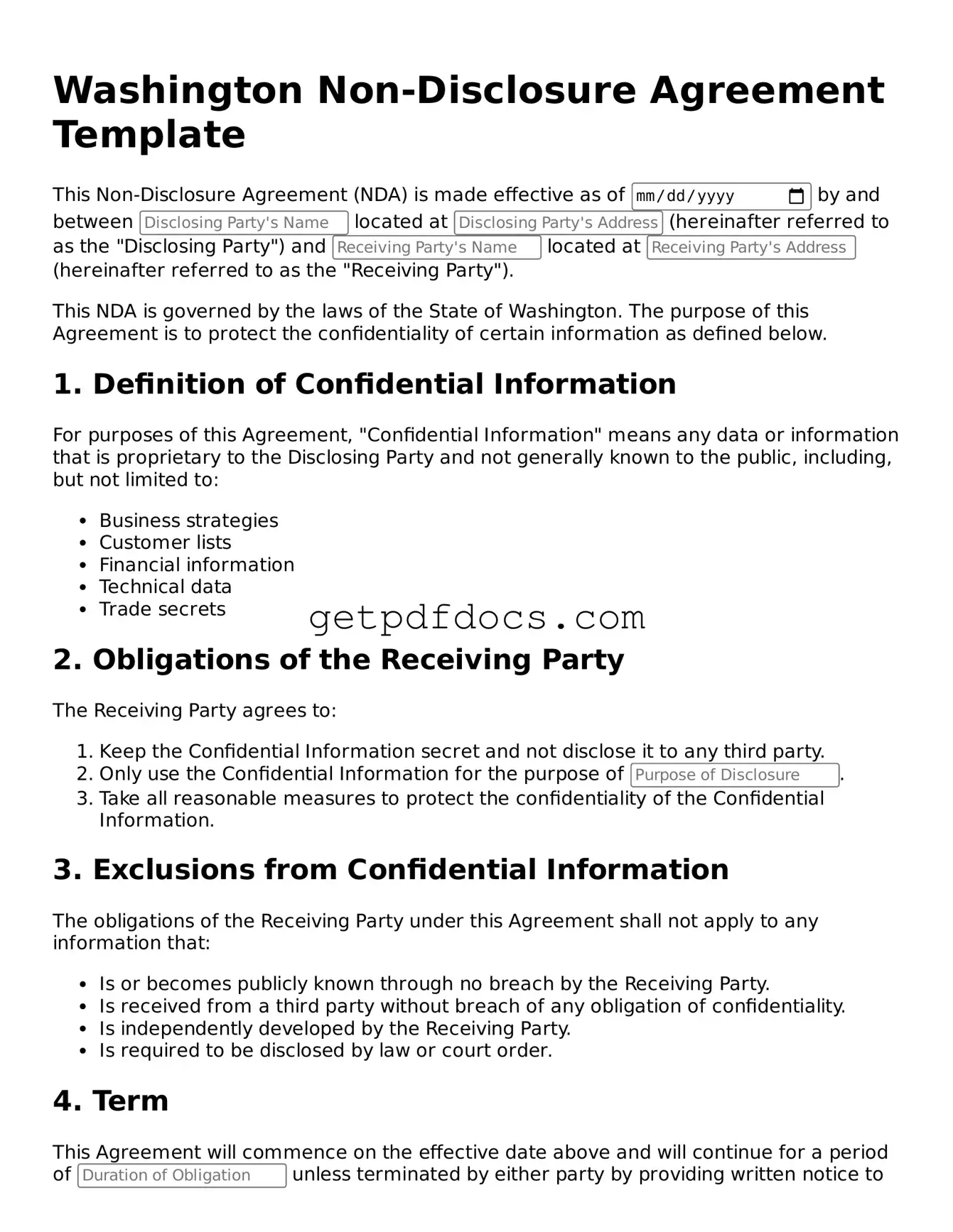 Attorney-Approved Non-disclosure Agreement Form for Washington State