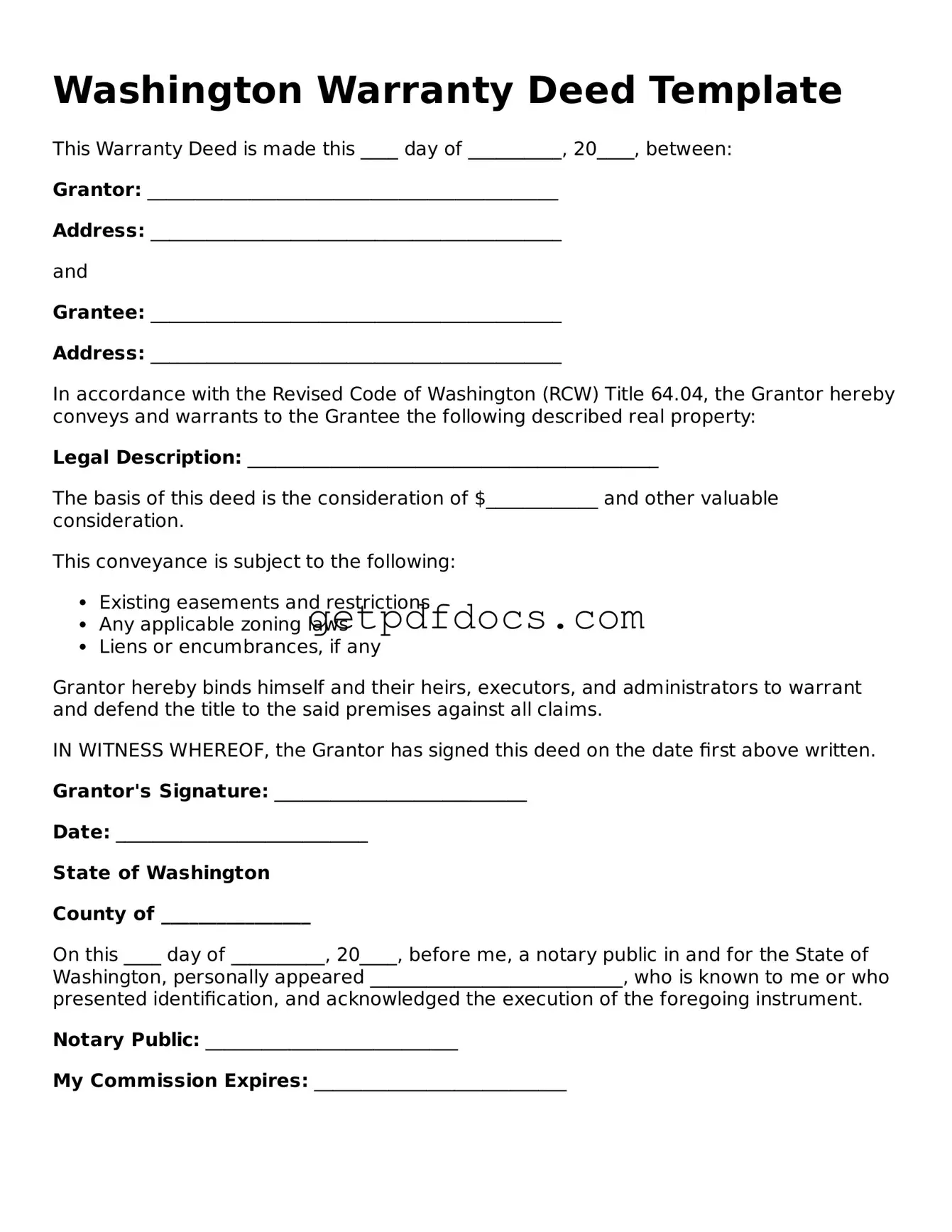 Attorney-Approved Deed Form for Washington State