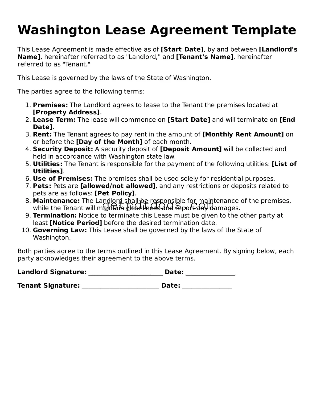 Attorney-Approved Lease Agreement Form for Washington State