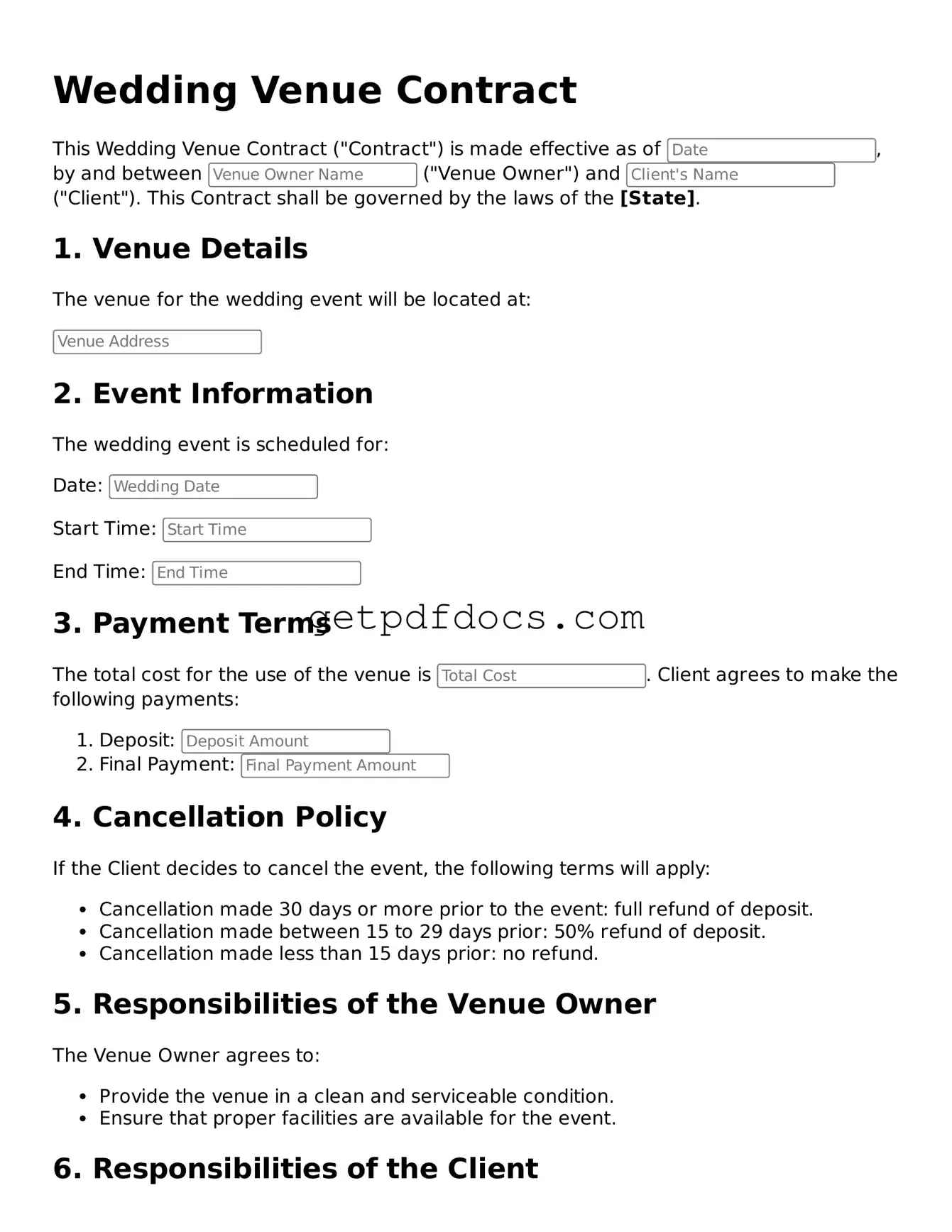 Printable Wedding Venue Contract Template