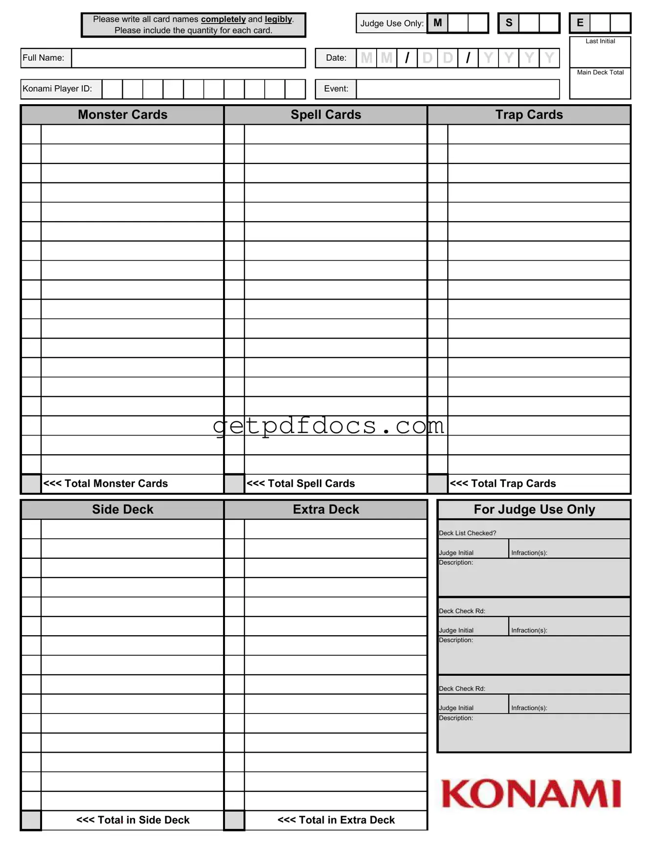 Fill in a Valid Konami Decklist Template